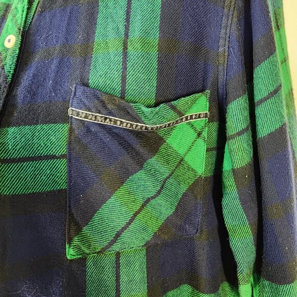 Aerie Sleepwear PJ Shirt Large Blue Green Long Sleeve Plaid Button Front Flannel - Picture 6 of 11